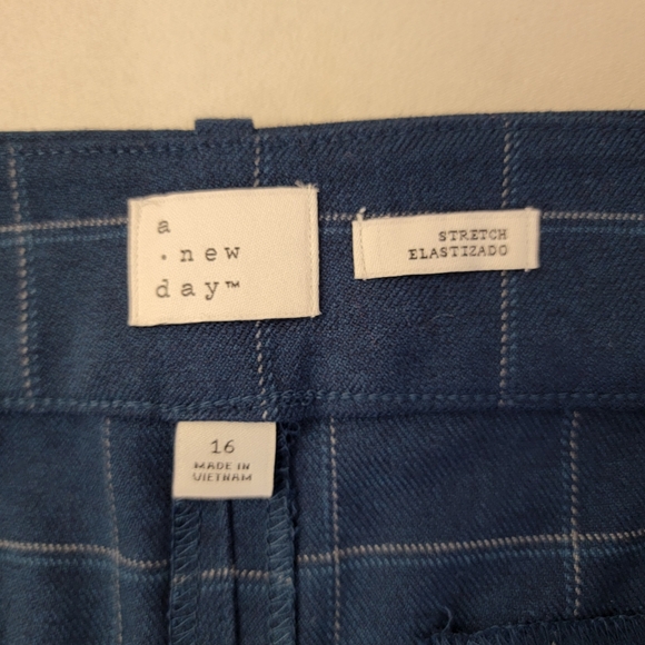 NWT A New Day Dress Pants Blue Windowpane Plaid Belted High Rise Preppy Office - Picture 5 of 12